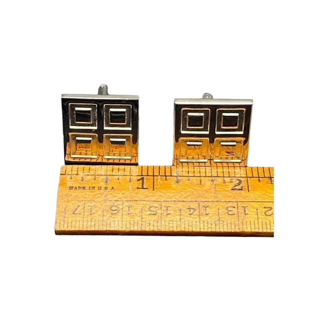 Vintage Hickock silver tone square cuff links with inner square pattern
